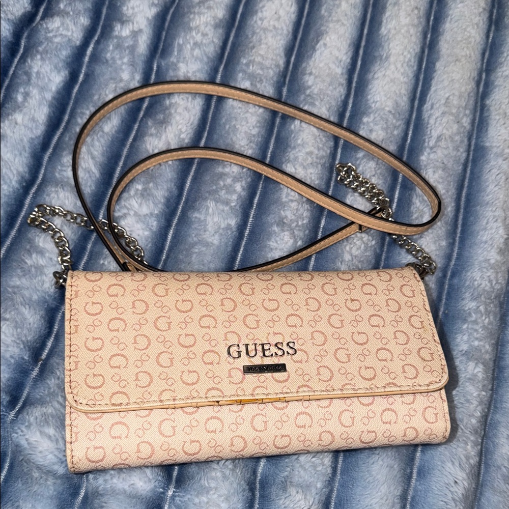 GUESS Logo Patterned Tan Crossbody Bag